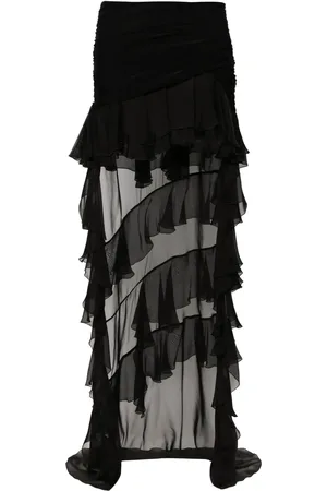 BLUMARINE Asymmetrisk midikjol med volang