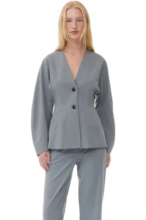Ganni Grå draperad inpassad blazer i melange in Grey