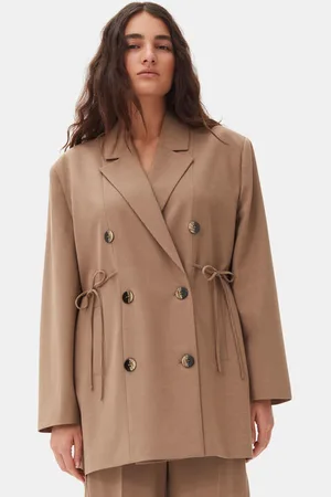 Ganni Brown Drapey Melange Oversized kavaj in Beige