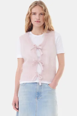 Ganni Pink Light Mohair Tie String väst in