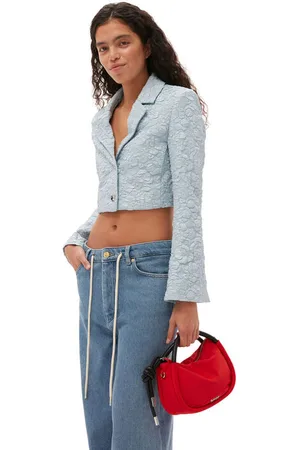Ganni Långärmad Stretch Jacquard croppad kavaj in