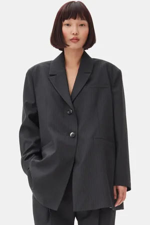 Ganni Charcoal Stripe Suiting Oversized blazer in