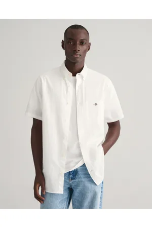 GANT Herr Regular fit kortärmad skjorta i bomull och linne (S)