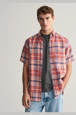 GANT Herr Regular fit kortärmad madrasrutig linneskjorta (S)