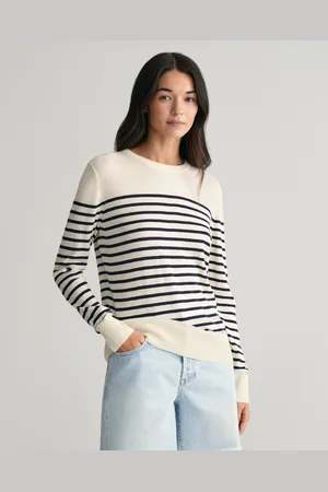 GANT Dam Finstickad randig tröja med rund hals (XS)