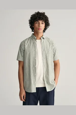 GANT Herr Regular fit randig kortärmad skjorta i bomull och linne (S)