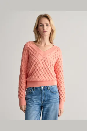 GANT Dam Stickad V-ringad tröja med struktur (XL)