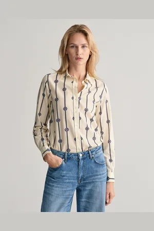 GANT Dam Regular fit randig skjorta i bomullsvoile med monogram (32)