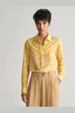 GANT Dam Regular fit skjorta i bomull och silke med magnoliamönster (34)