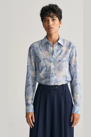 GANT Dam Regular fit skjorta i bomull och silke med magnoliamönster (34)