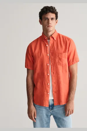GANT Herr Regular fit plaggfärgad, kortärmad linneskjorta (S)