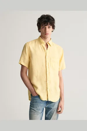 GANT Herr Regular fit plaggfärgad, kortärmad linneskjorta (S)