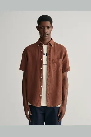 GANT Herr Regular fit plaggfärgad, kortärmad linneskjorta (S)
