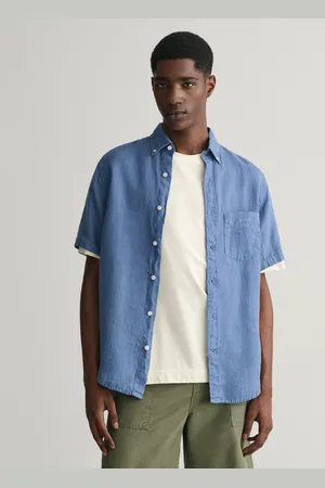GANT Herr Regular fit plaggfärgad, kortärmad linneskjorta (S)