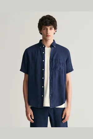 GANT Herr Regular fit plaggfärgad, kortärmad linneskjorta (S)