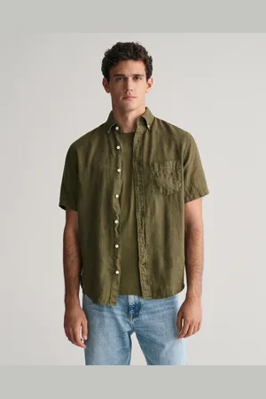 GANT Herr Regular fit plaggfärgad, kortärmad linneskjorta (S)