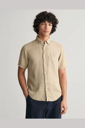 GANT Herr Regular fit plaggfärgad, kortärmad linneskjorta (S)