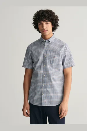 GANT Herr Regular Fit Micro Checked Poplin Short Sleeve Shirt (S)