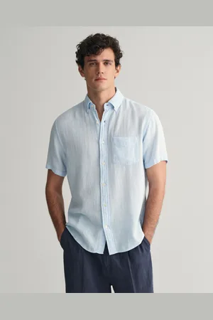 GANT Herr Regular fit kortärmad skjorta i bomull och linne med struktur (S)