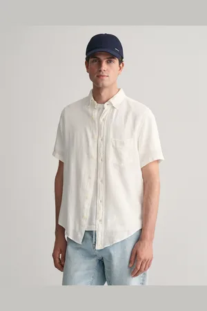 GANT Herr Regular fit kortärmad skjorta i bomull och linne med struktur (M)