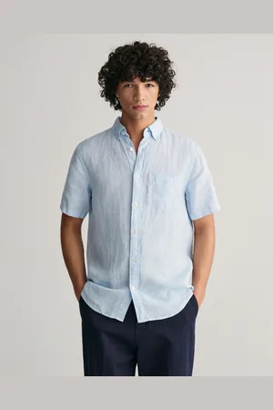 GANT Herr Regular fit kortärmad hundtandsmönstrad linneskjorta (S)