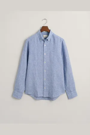 GANT Herr Slim fit hundtandsmönstrad linneskjorta (L)