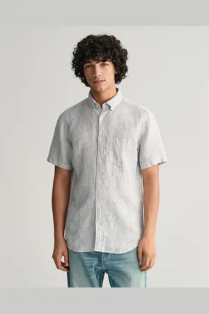 GANT Herr Regular fit randig kortärmad linneskjorta (S)