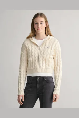 GANT Teens Teen Girls Shield cropped kabelstickad hoodie med dragkedja (134/140)