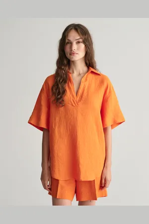 GANT Dam Relaxed fit kortärmad popover-skjorta i linne (34)