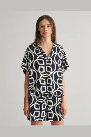 GANT Dam Relaxed fit kortärmad popover-skjorta med monogram (34)