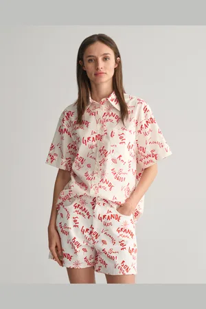 GANT Dam Relaxed fit kortärmad skjorta med texttryck (34)