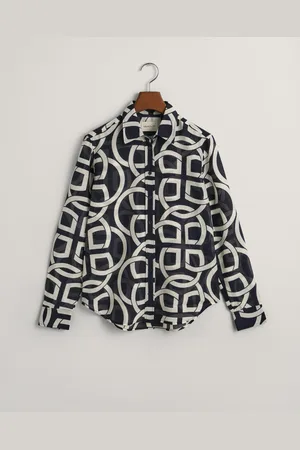 GANT Dam Regular fit skjorta i bomull och silke med monogram (34)