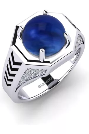 GLAMIRA Cabochon HERRRINGAR Brady 375 Vitguld/Safir (Labbodlad)