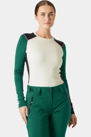 Helly Hansen Dam Lifa Merino Crew Baslager I Mellanvikt Grön L
