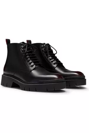 HUGO BOSS Man Fodrade skor - Leather half boots with embossed logo and soft lining