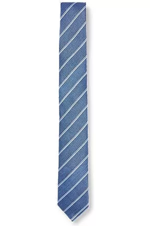 HUGO BOSS Hand-made tie in striped linen and silk