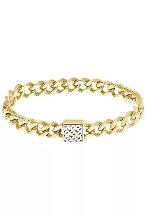 BOSS - Yellow-gold-effect curb-chain bracelet with monogram square