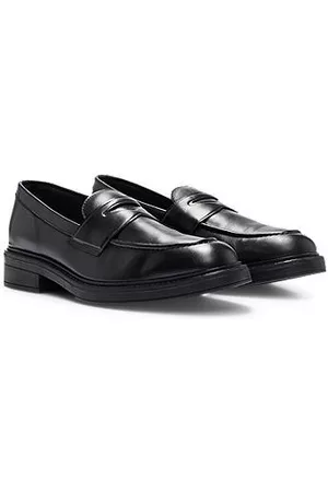 HUGO BOSS Kvinna Loafers - Leather moccasins with penny trim and logo details