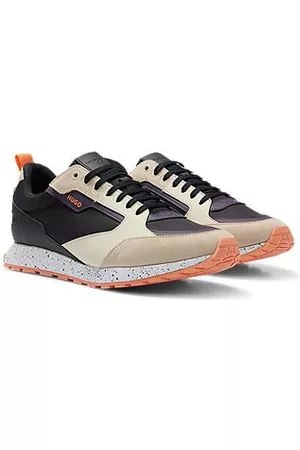 HUGO BOSS Man Sneakers - Mixed-material low-top trainers with suede facings