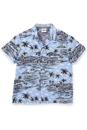 HUGO BOSS Pojke Skjortor - Kids' regular-fit shirt in tropical-print cotton poplin