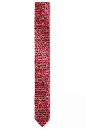 HUGO BOSS Man Slipsar - Cotton-satin tie with all-over logo print