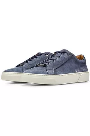 HUGO BOSS Man Sneakers - Suede lace-up trainers with branded loop