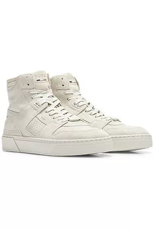 HUGO BOSS Man Sneakers - Leather high-top trainers with signature-stripe detail