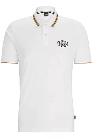 HUGO BOSS Man Pikétröjor - Mercerised-cotton polo shirt with logo badge