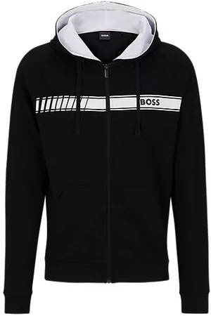 HUGO BOSS Man Hoodies - Organic-cotton zip-up hoodie with stripe and logo