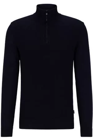 HUGO BOSS Man Ulltröjor - Mixed-material zip-neck sweater in wool-cotton blends