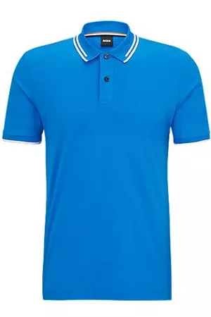 HUGO BOSS Man Pikétröjor - Interlock-cotton slim-fit polo shirt with jacquard stripes