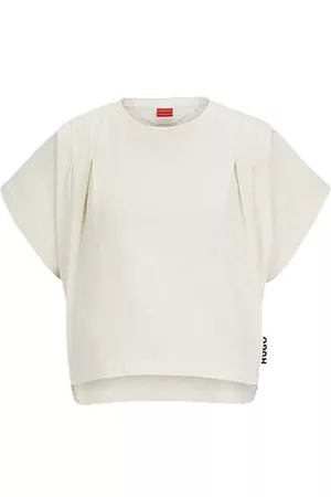 HUGO BOSS Kvinna Linjeformade T-shirts - Relaxed-fit T-shirt in organic cotton with pleated details