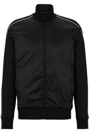 HUGO BOSS Man Sweatshirts - Zip-up sweatshirt in mixed materials with monogram details