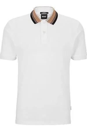 HUGO BOSS Man Pikétröjor - Cotton-piqué slim-fit polo shirt with striped collar